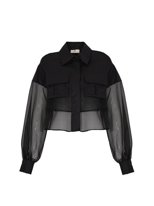 Camicia cropped in cotone e organza Nero Elisabetta Franchi | CA11861E2110